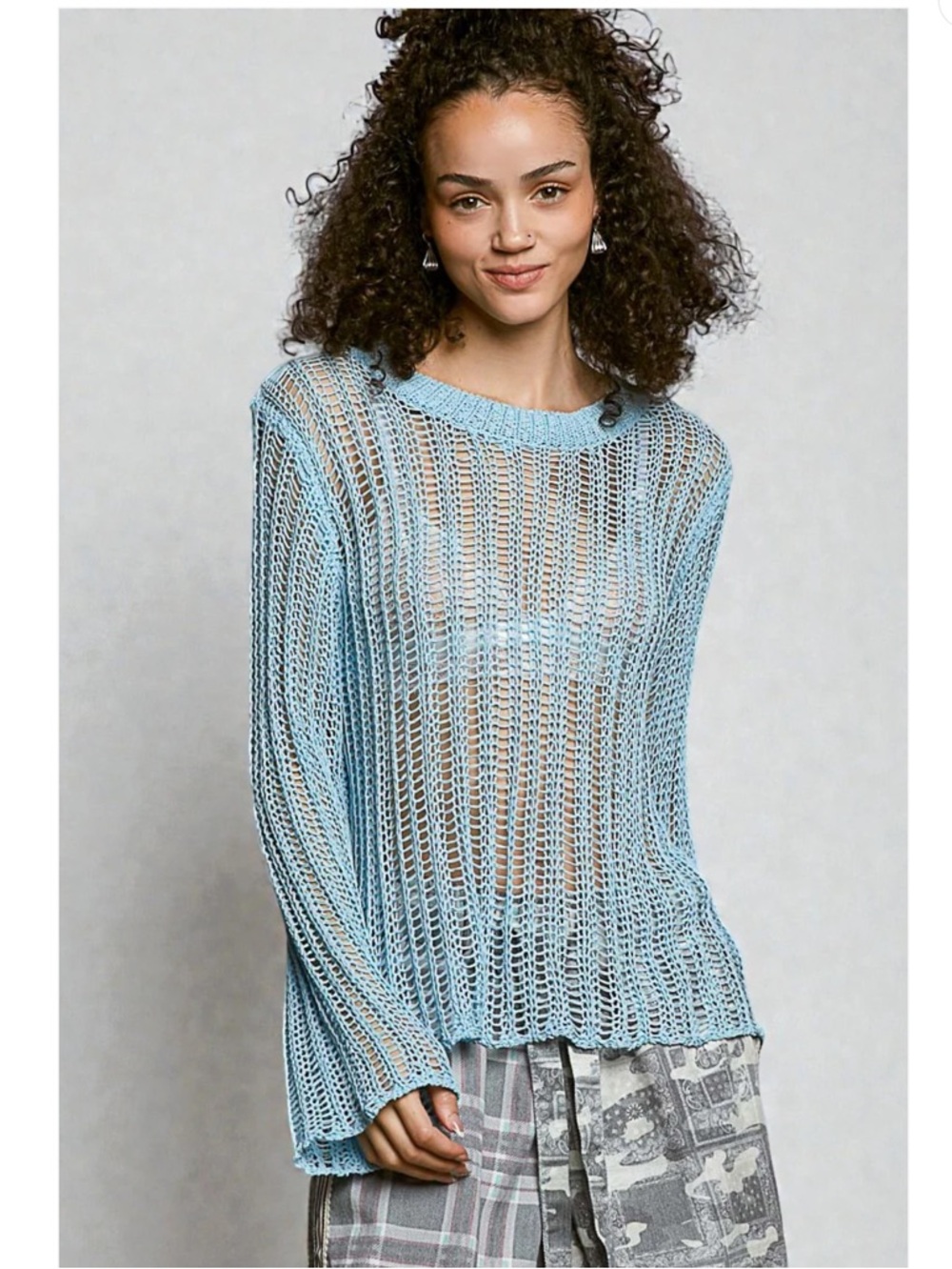 NIP POL Open Knit Sweater - Blue